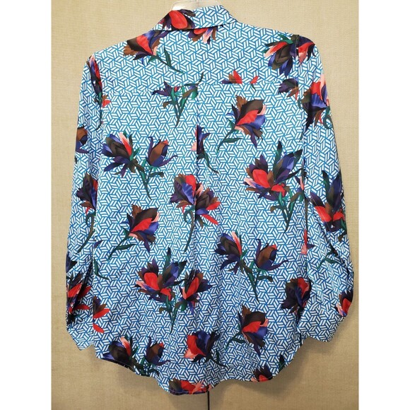 Equipment Femme Silk Mixed Pattern Long Sleeve Button-Up Shirt Size Medium NWT - Picture 5 of 6